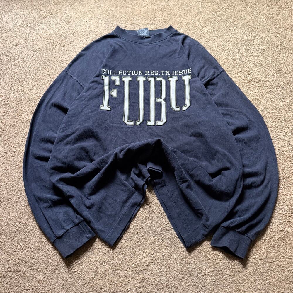 Vintage Y2K FUBU Long Sleeve Shirt XL Black Embroidered Logo Hip Hop